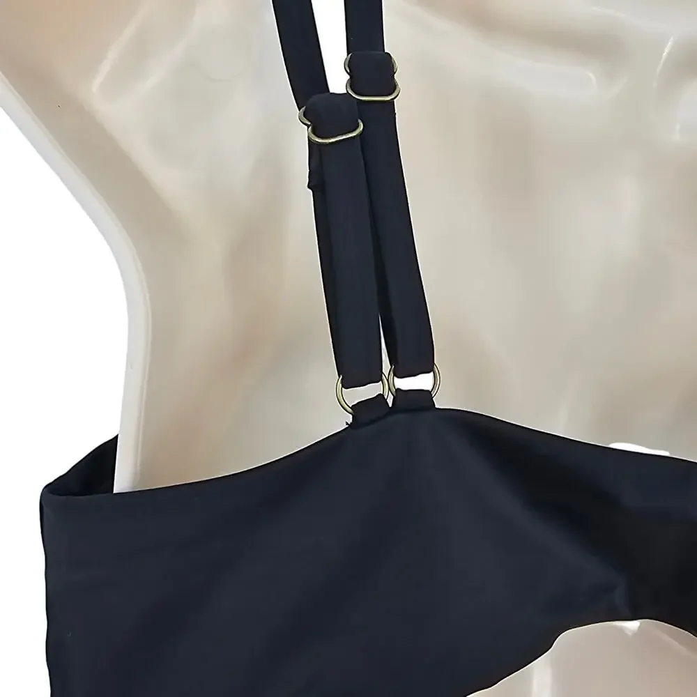 Andie Swim Womans size L The Rockaway Bikini Top Double Strap Black NEW